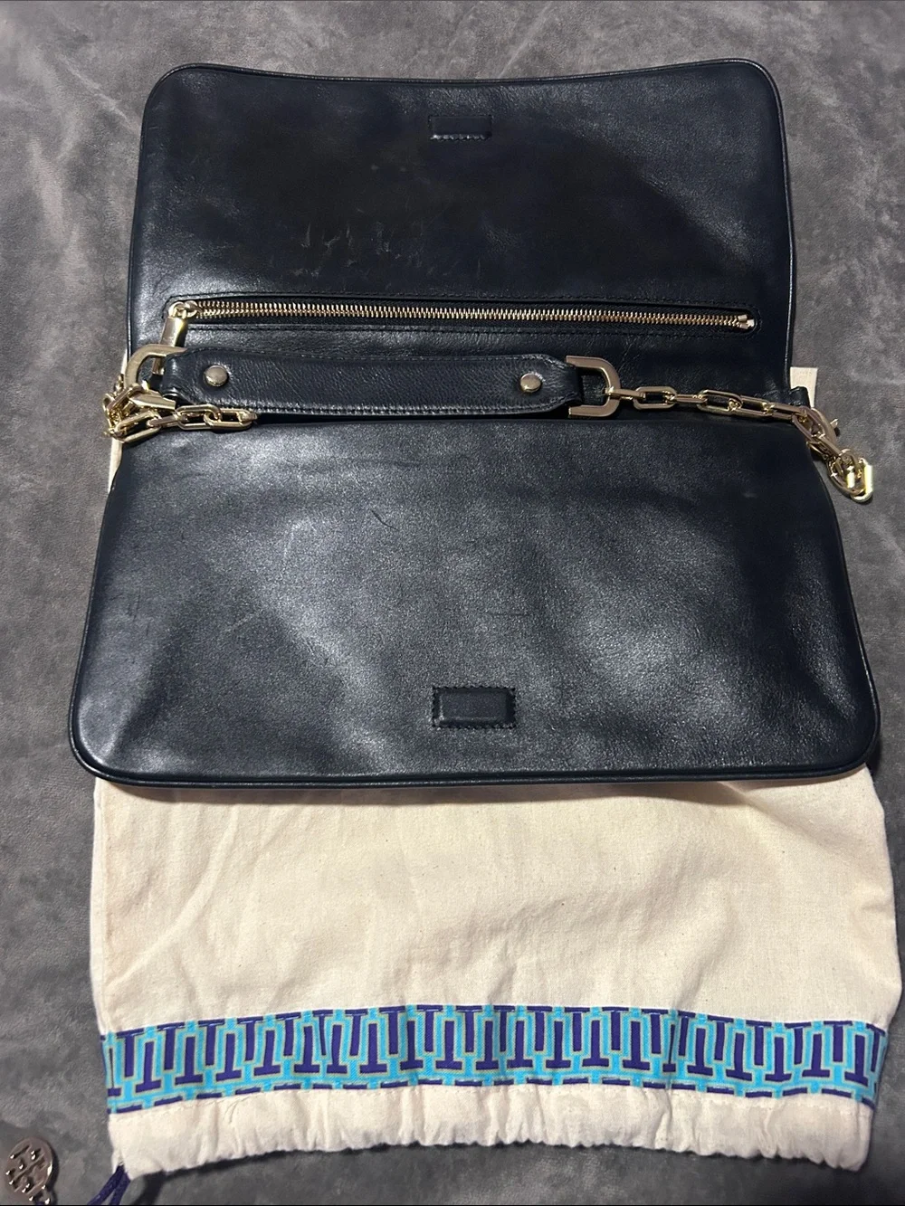 Tory Burch Black Leather Logo Chain-Handle Clutch